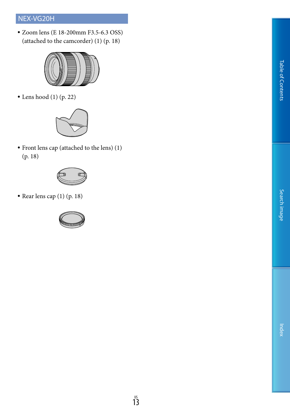 Nex-vg20h | Sony NEX-VG20 User Manual | Page 13 / 117