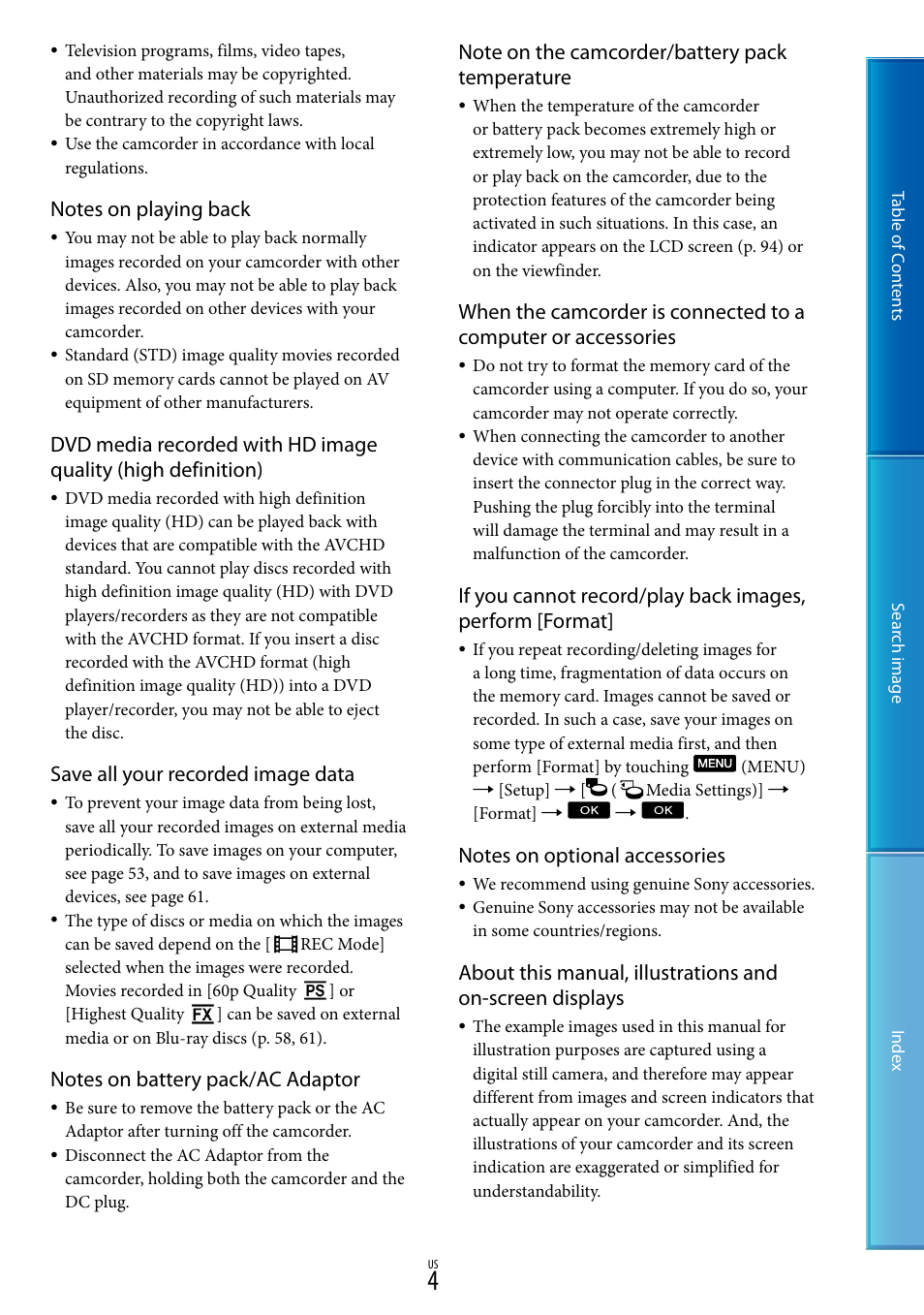 Save all your recorded image data | Sony NEX-VG20 User Manual | Page 4 / 117