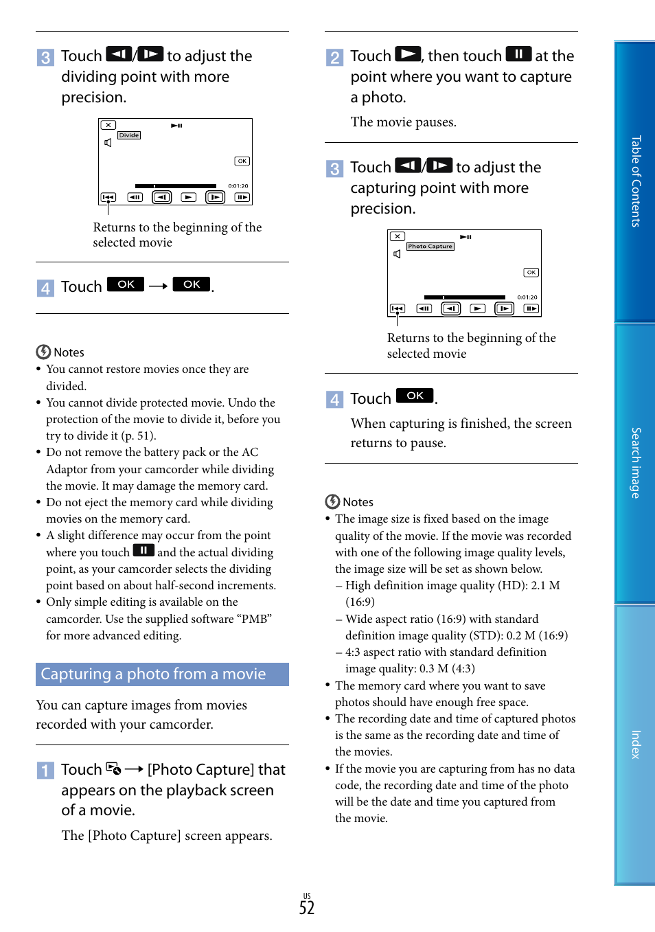 Capturing a photo from a movie | Sony NEX-VG20 User Manual | Page 52 / 117