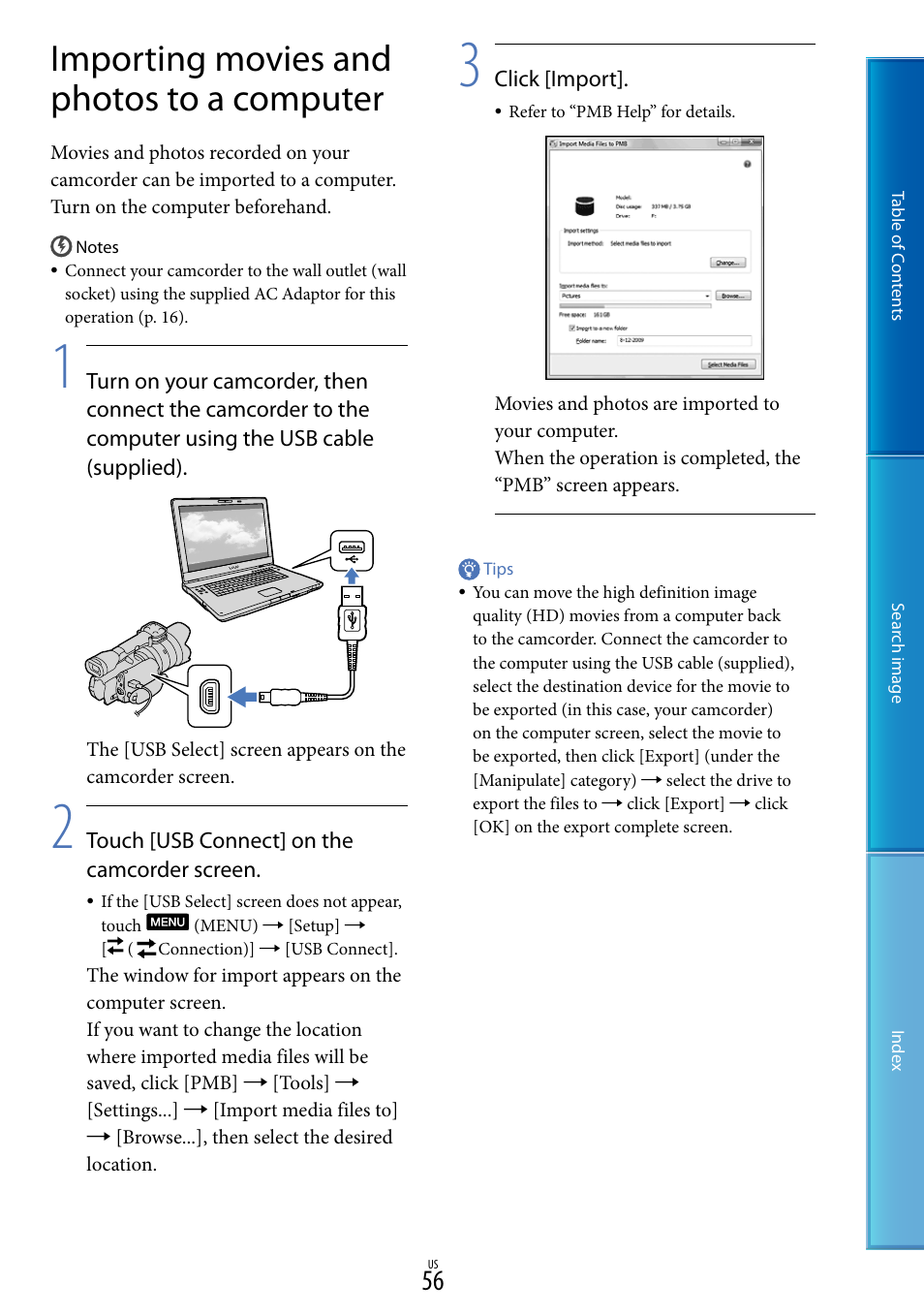 Importing movies and photos to a computer, 56), a | Sony NEX-VG20 User Manual | Page 56 / 117