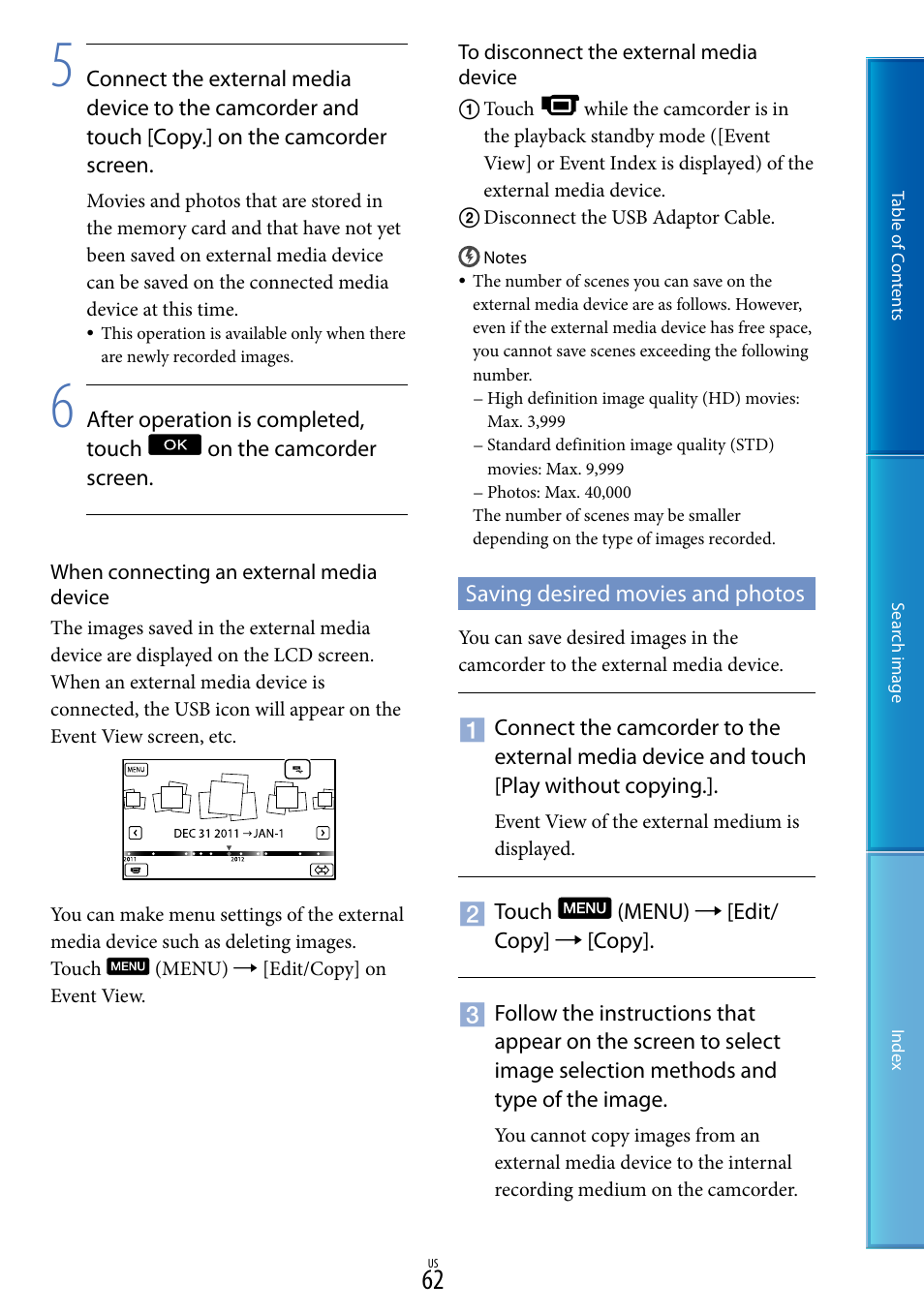 Saving desired movies and photos | Sony NEX-VG20 User Manual | Page 62 / 117