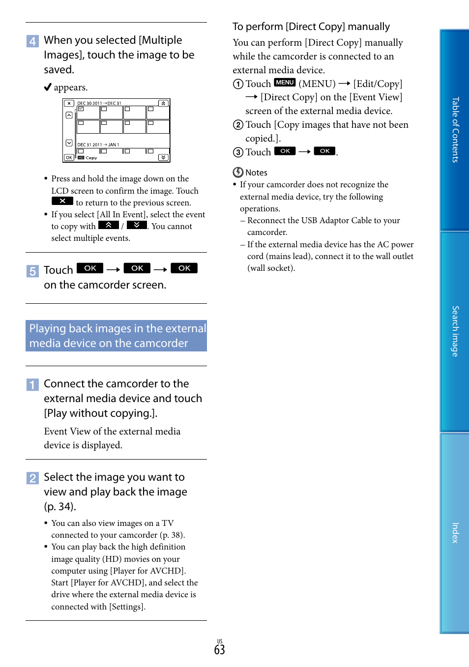 Touch   on the camcorder screen | Sony NEX-VG20 User Manual | Page 63 / 117