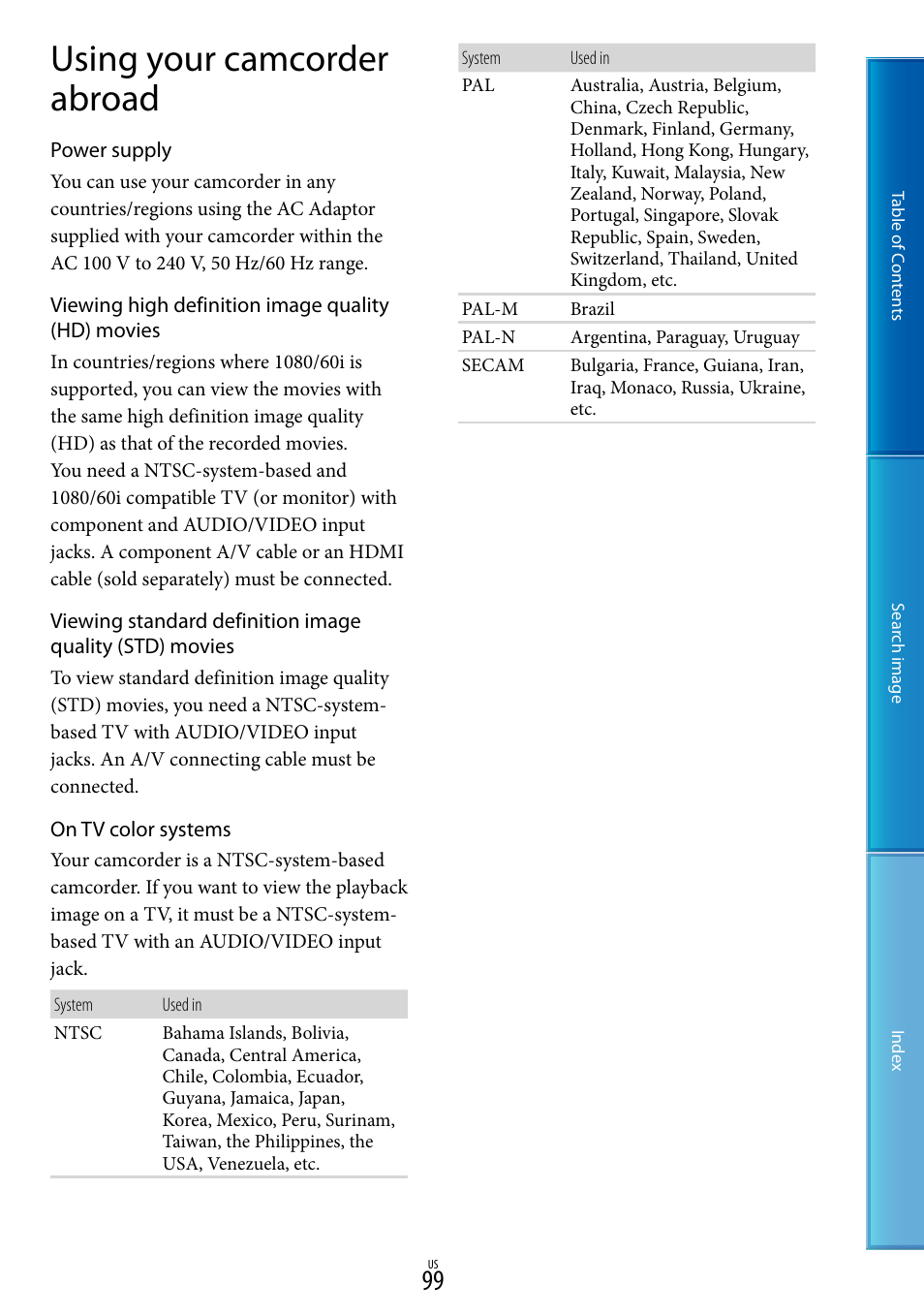 Using your camcorder abroad | Sony NEX-VG20 User Manual | Page 99 / 117