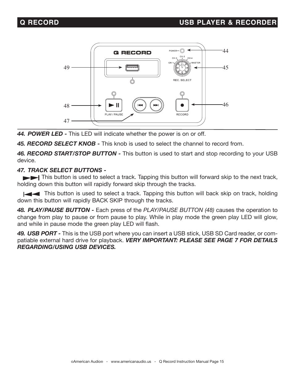 Q record usb player & recorder | American Audio Q-Record User Manual | Page 15 / 25