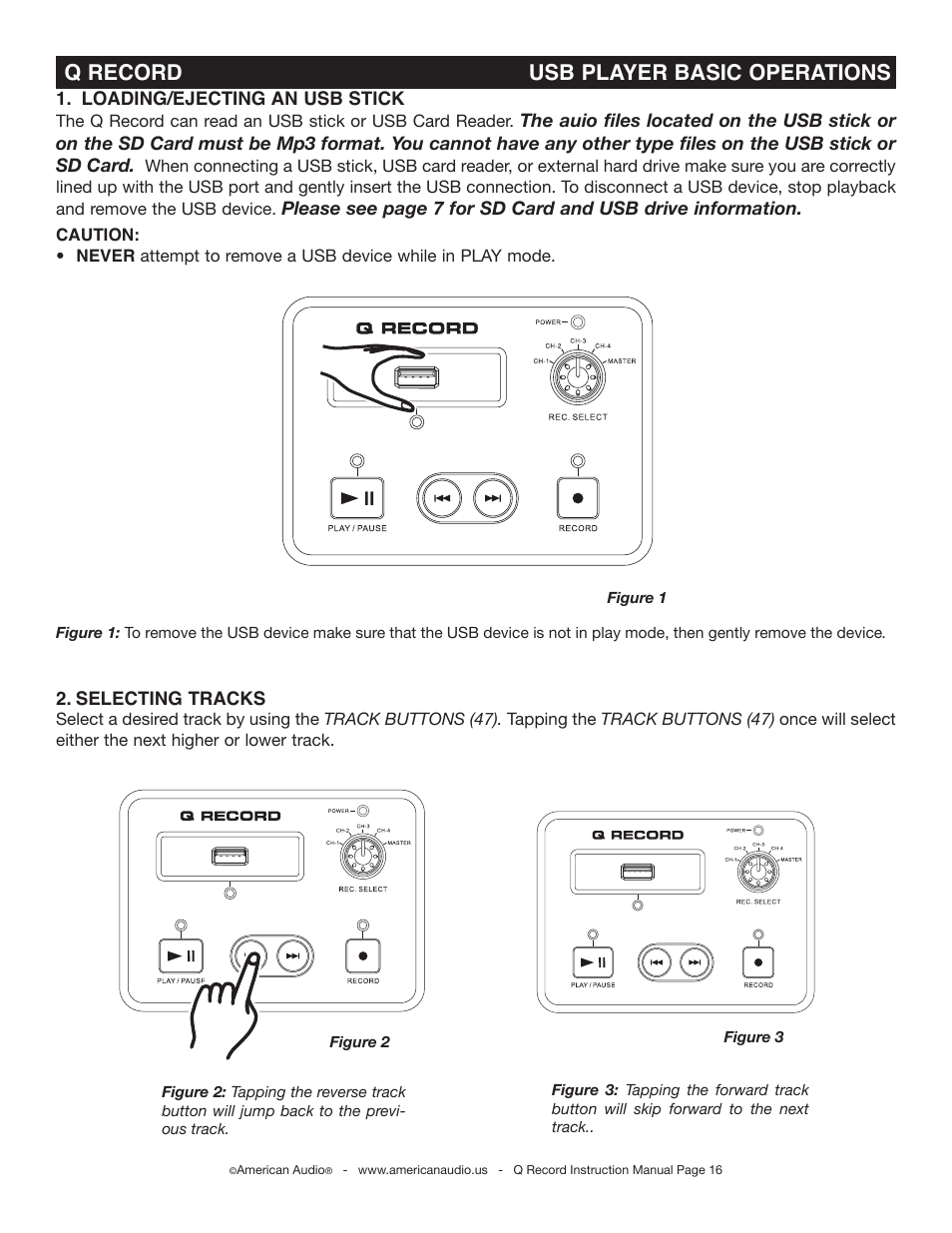 Q record usb player basic operations | American Audio Q-Record User Manual | Page 16 / 25