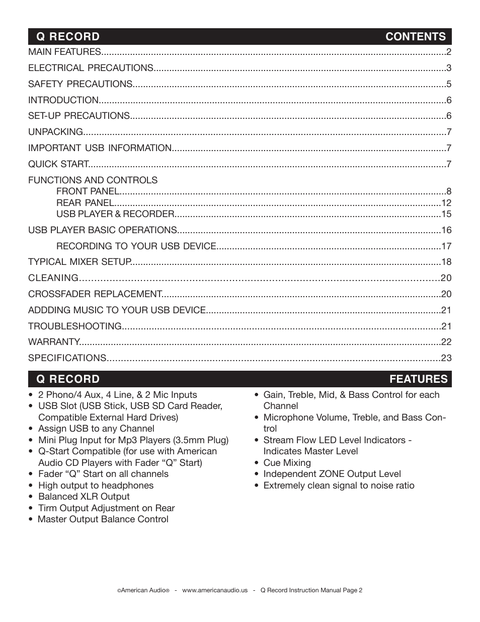 American Audio Q-Record User Manual | Page 2 / 25