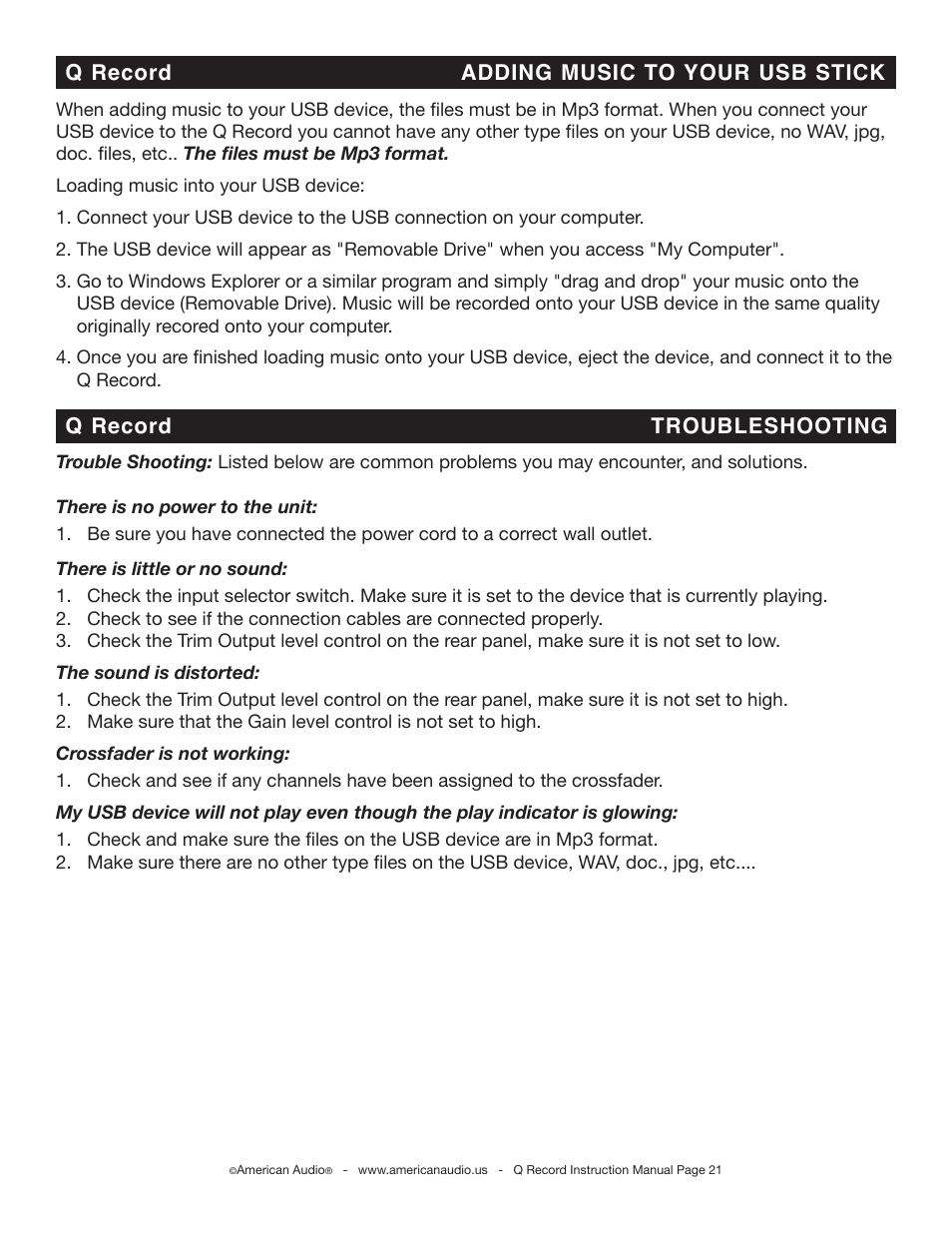 American Audio Q-Record User Manual | Page 21 / 25