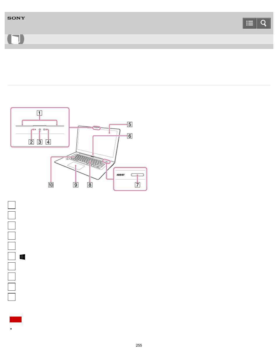 Parts and controls on the front, User guide | Sony SVF15N26CXB User Manual | Page 255 / 479