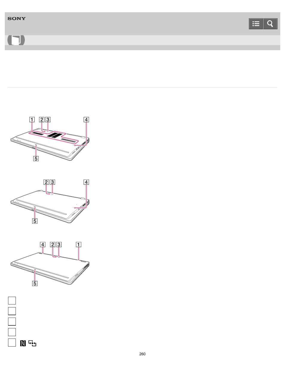 Parts and controls on the bottom, User guide | Sony SVF15N26CXB User Manual | Page 260 / 479
