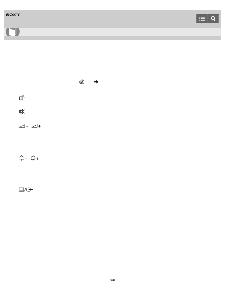 Combinations and functions with the fn key, User guide | Sony SVF15N26CXB User Manual | Page 376 / 479