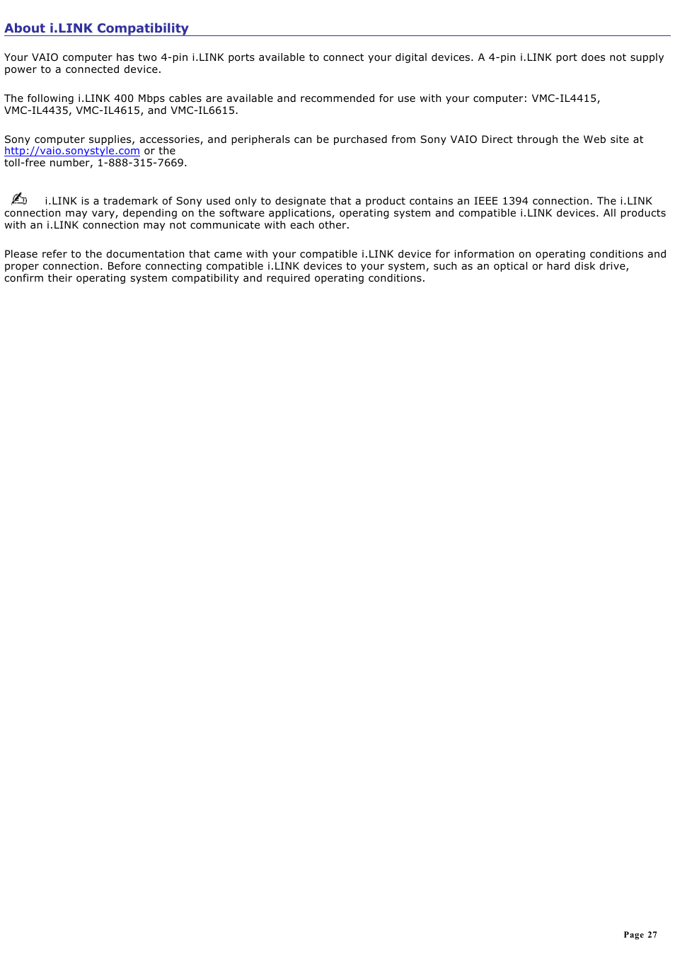 About i.link compatibility | Sony PCV-W20 User Manual | Page 27 / 103