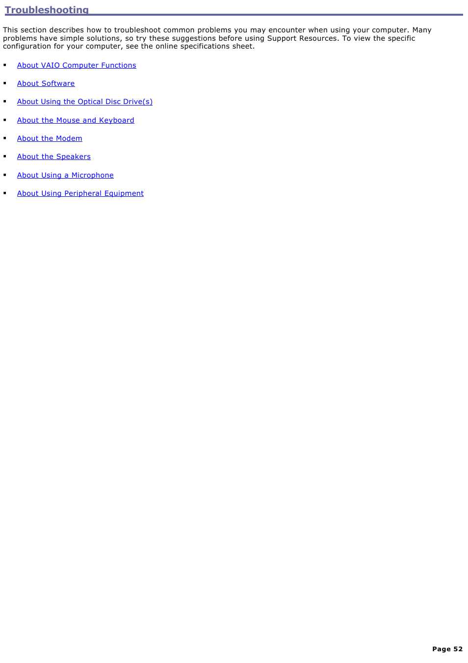 Troubleshooting | Sony PCV-W20 User Manual | Page 52 / 103