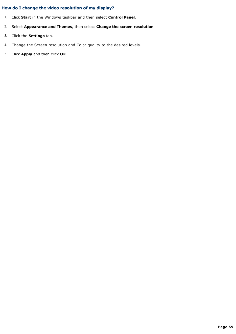How do i change the video resolution of my display | Sony PCV-W20 User Manual | Page 59 / 103