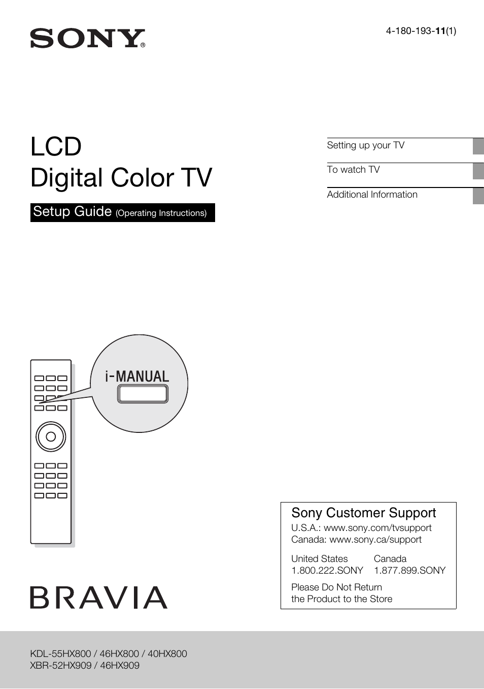 Sony XBR-52HX909 User Manual | 24 pages