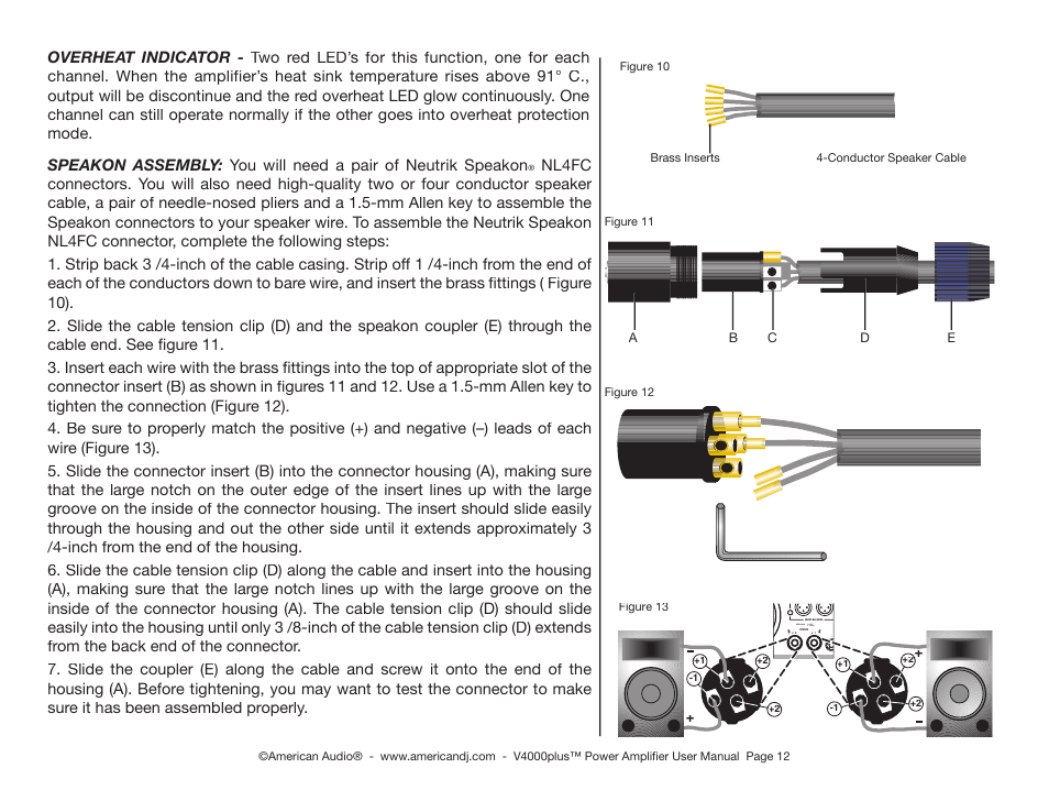 Speakon 1+ hot 1 cold | American Audio V4000 plus User Manual | Page 12 / 16