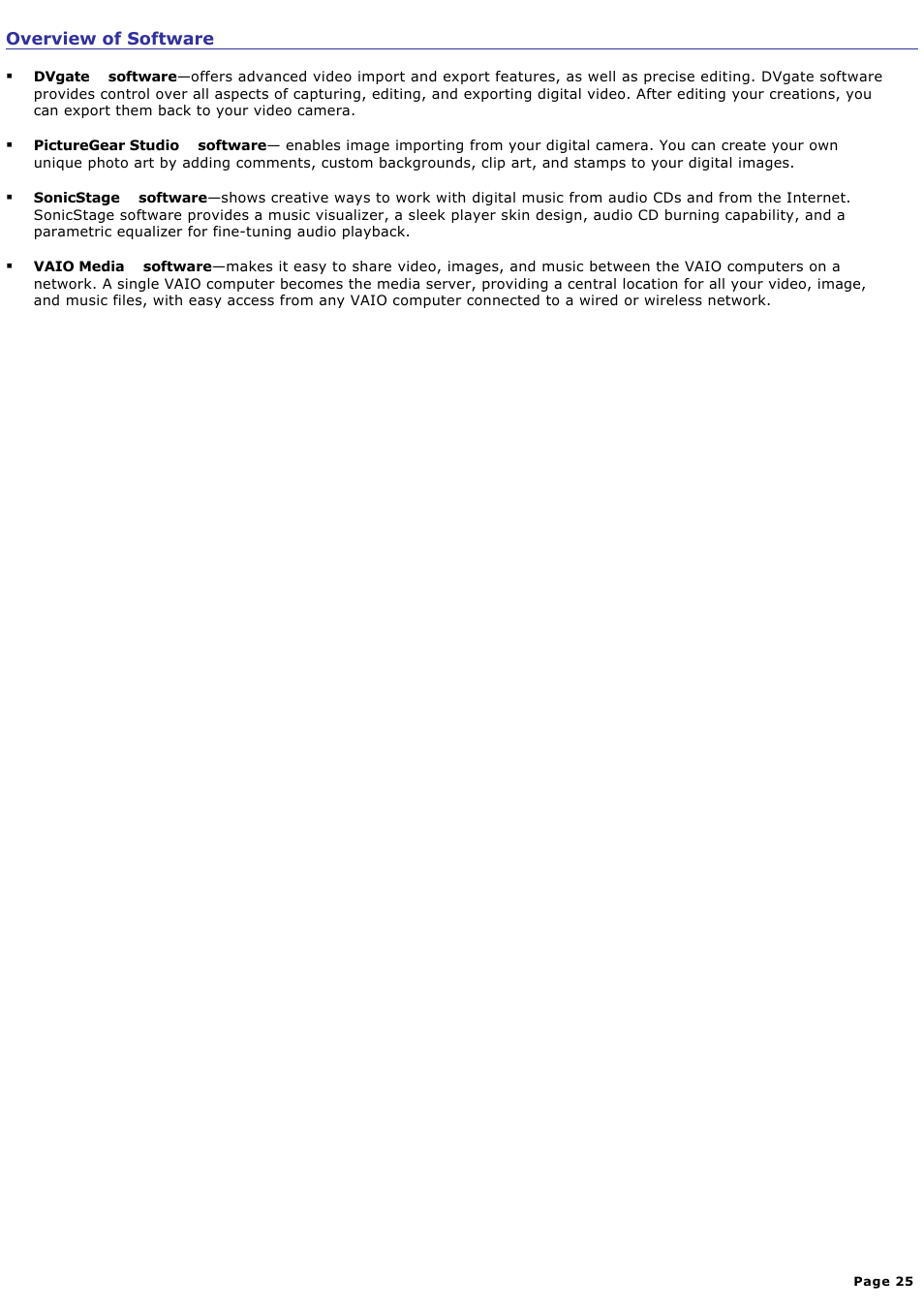 Overview of software | Sony PCV-RS210 User Manual | Page 25 / 114