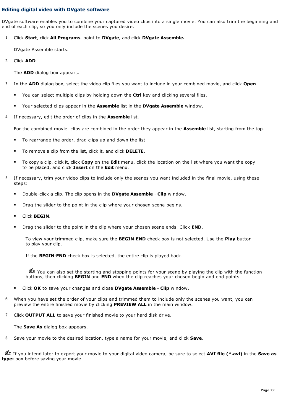 Editing digital video with dvgate software | Sony PCV-RS210 User Manual | Page 29 / 114