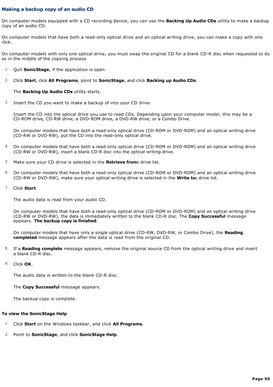 Making a backup copy of an audio cd | Sony PCV-RS210 User Manual | Page 50 / 114