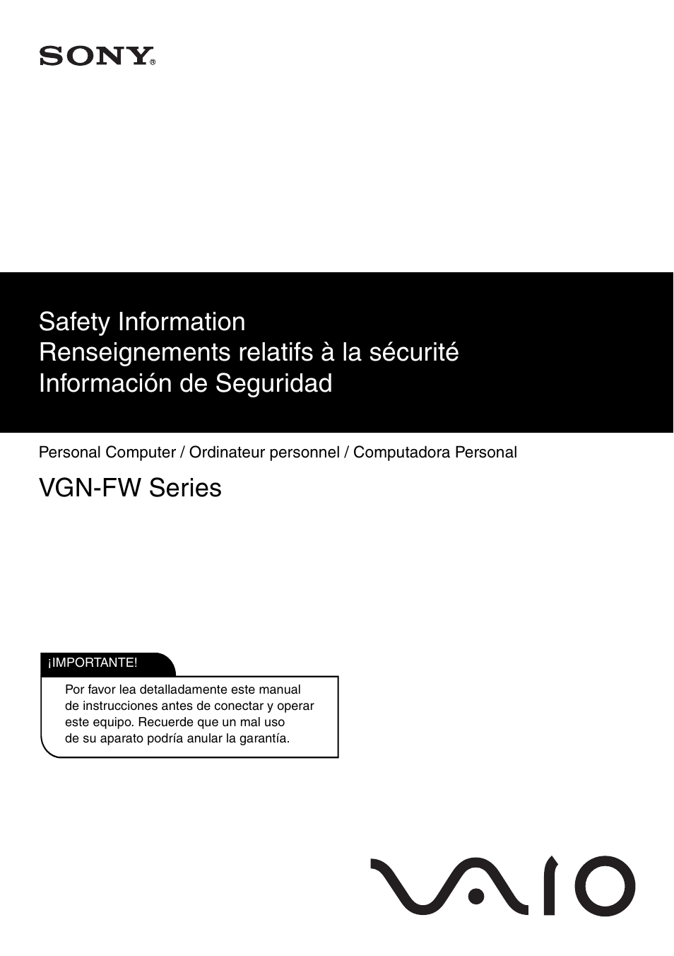 Sony VGN-FW490DEB User Manual | 20 pages