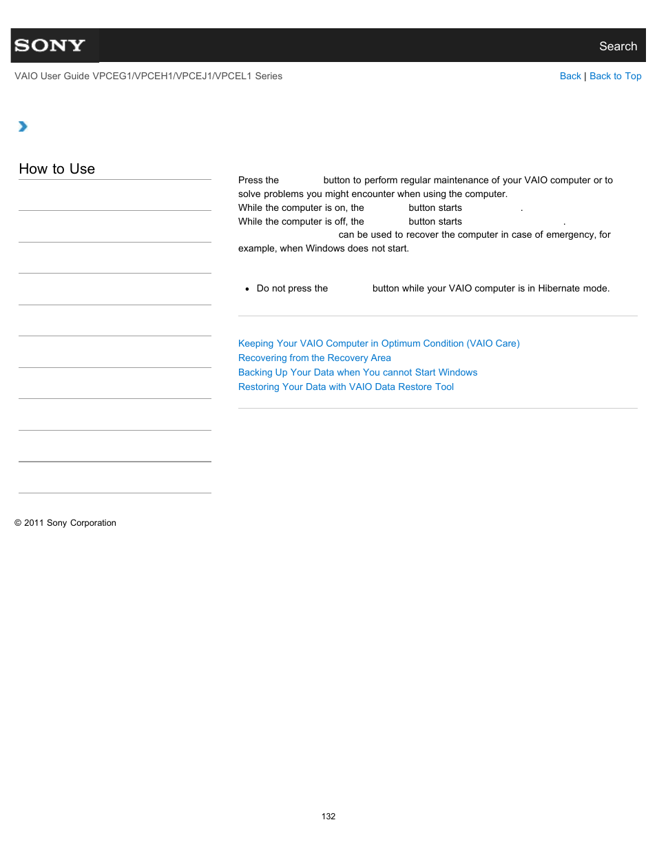 About the assist button, Details, How to use | Sony VPCEH1FGX User Manual | Page 132 / 359