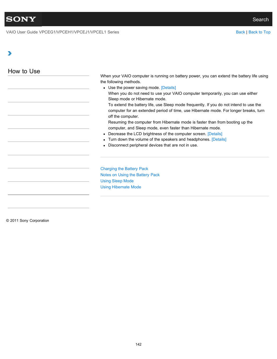 Extending the battery life, How to use | Sony VPCEH1FGX User Manual | Page 142 / 359