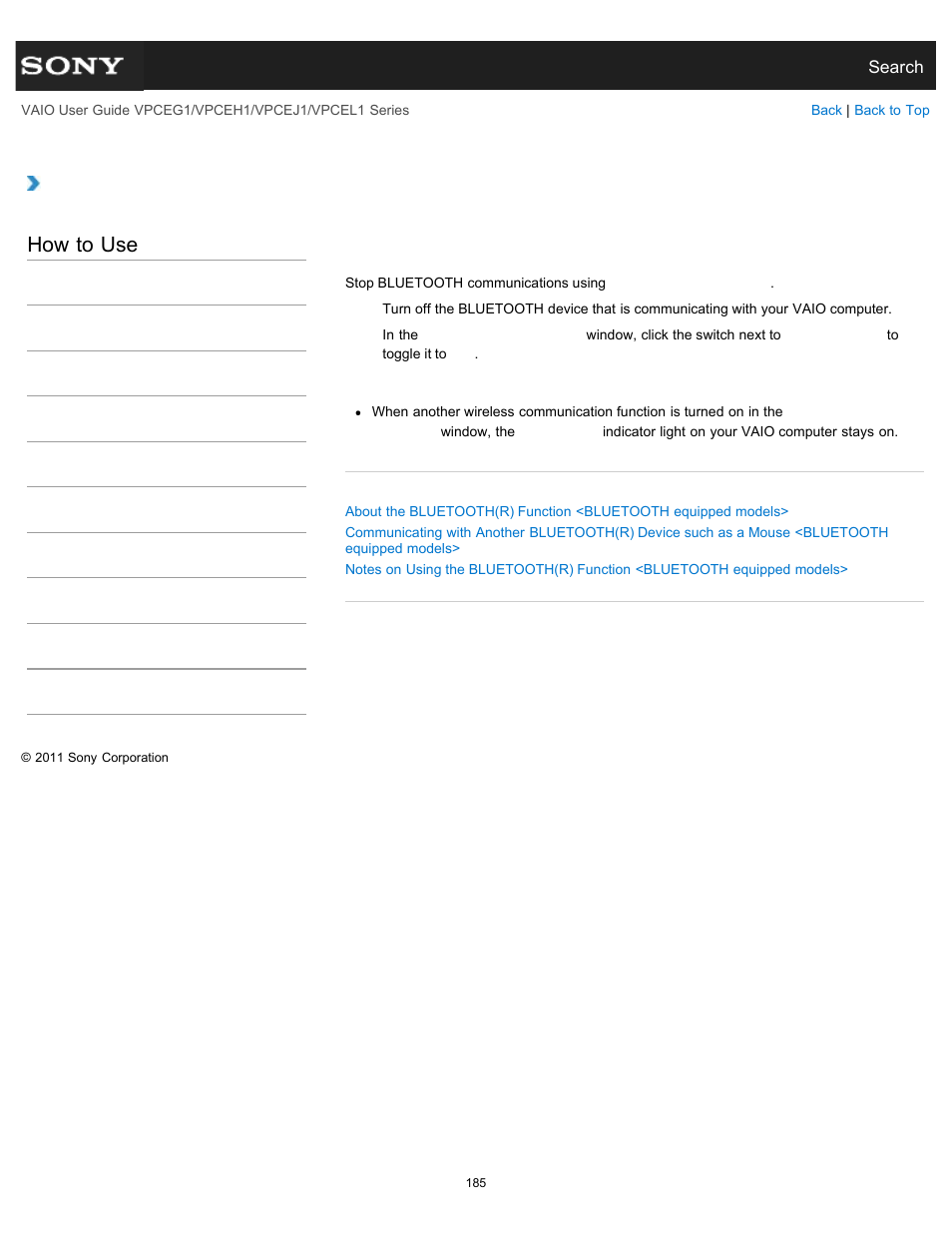 How to use | Sony VPCEH1FGX User Manual | Page 185 / 359