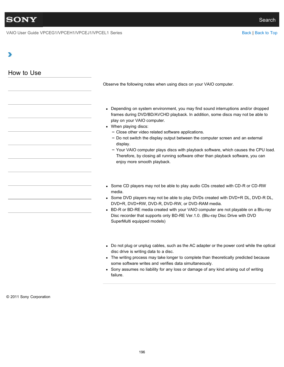 How to use | Sony VPCEH1FGX User Manual | Page 196 / 359