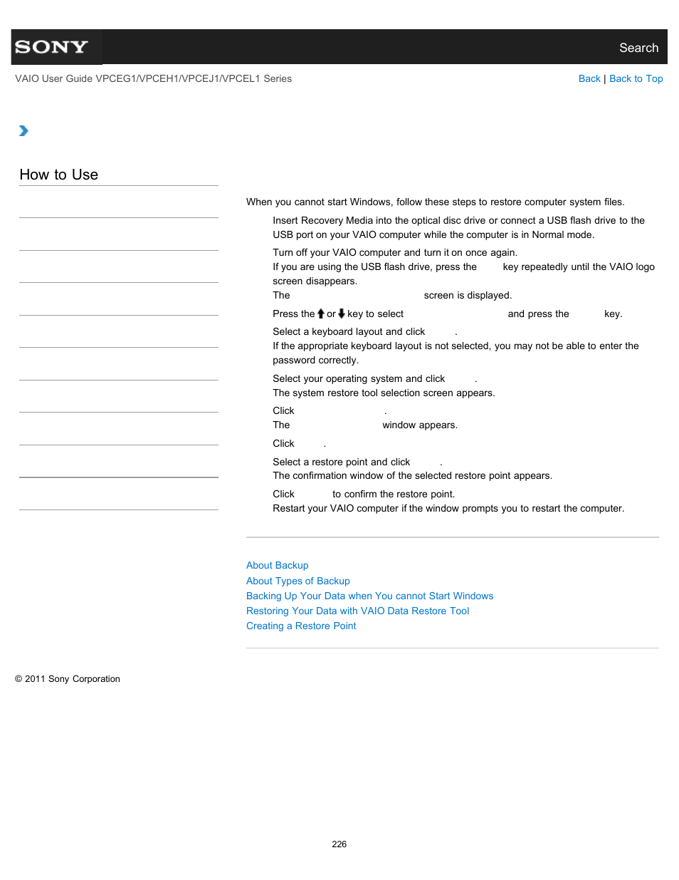 Windows, How to use | Sony VPCEH1FGX User Manual | Page 226 / 359