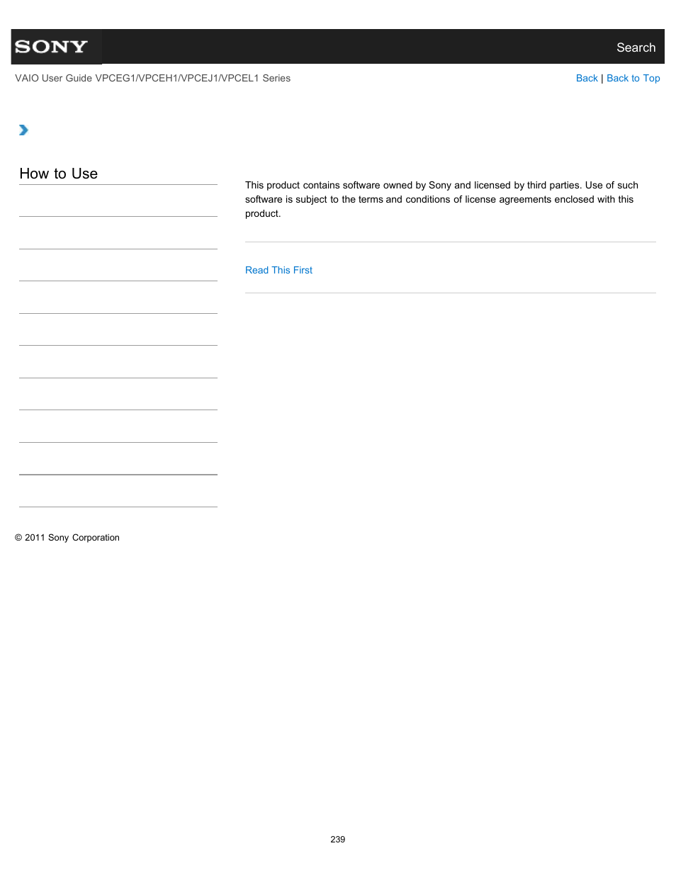 About the software license, How to use | Sony VPCEH1FGX User Manual | Page 239 / 359