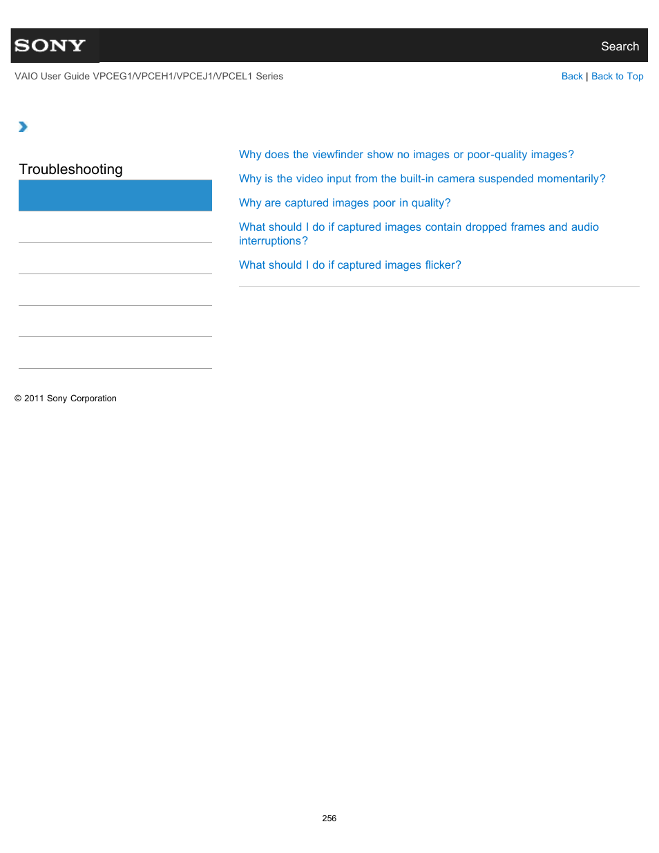 Camera, Troubleshooting | Sony VPCEH1FGX User Manual | Page 256 / 359