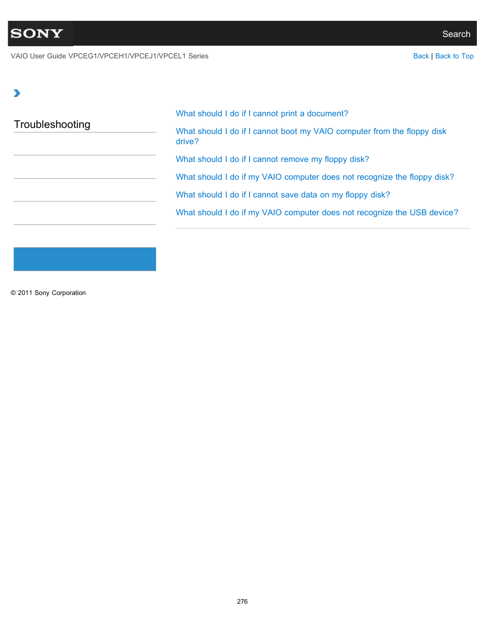 Troubleshooting | Sony VPCEH1FGX User Manual | Page 276 / 359