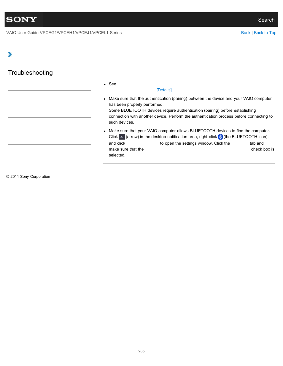 Computer, Troubleshooting | Sony VPCEH1FGX User Manual | Page 285 / 359
