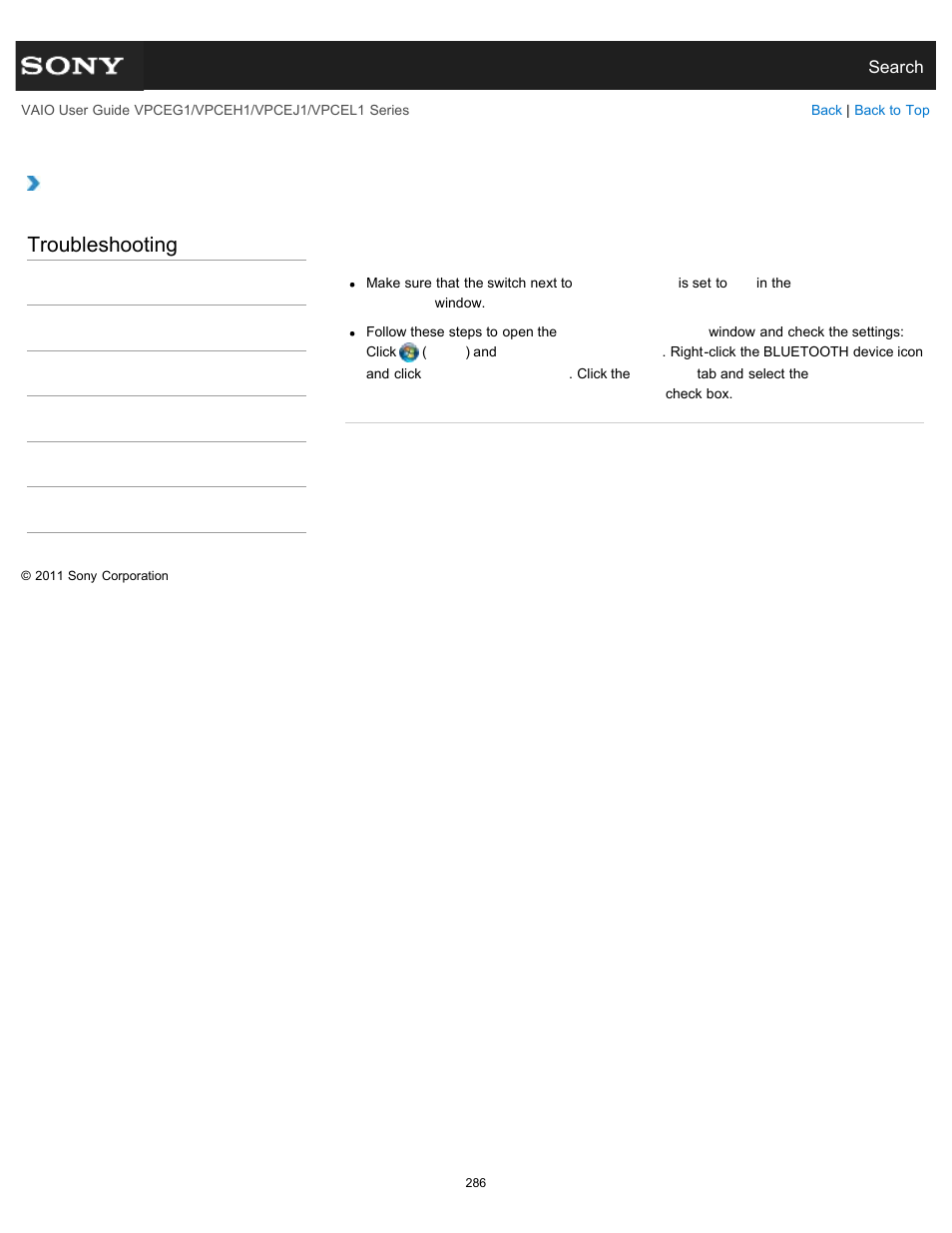 Notification area, Troubleshooting | Sony VPCEH1FGX User Manual | Page 286 / 359