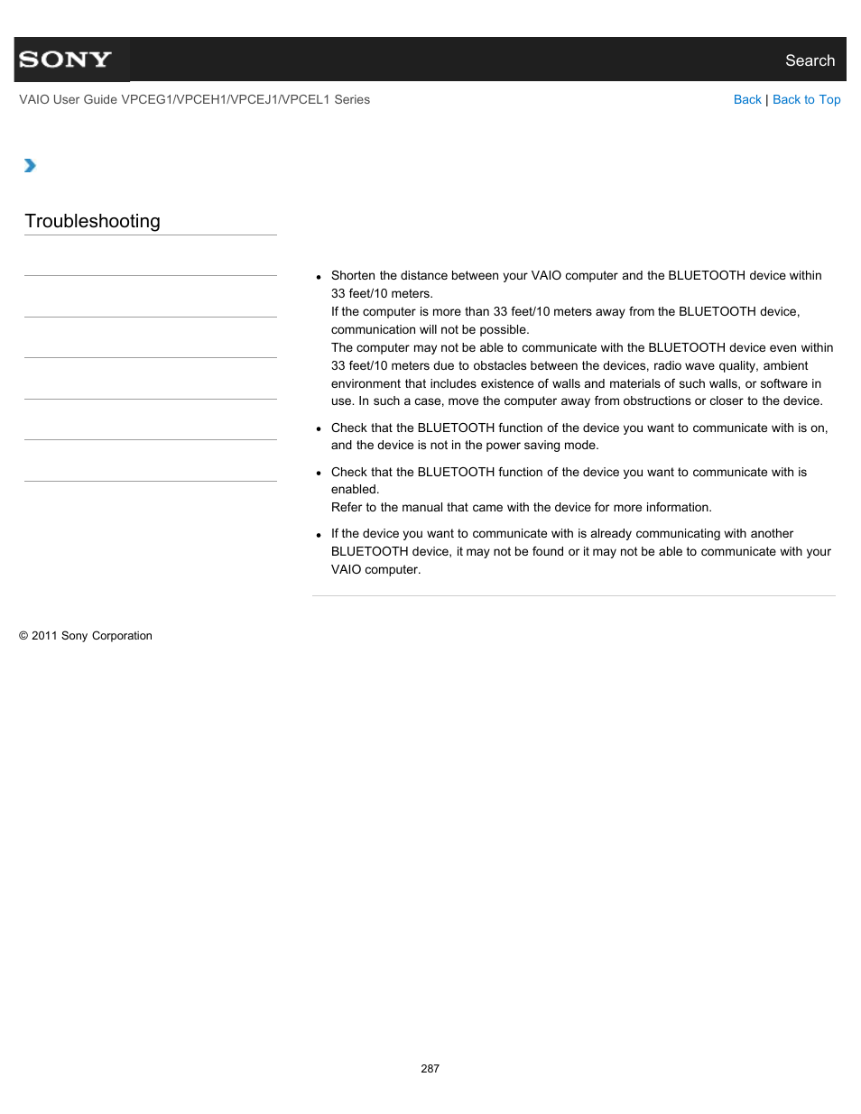 Communicate with, Details, Troubleshooting | Sony VPCEH1FGX User Manual | Page 287 / 359