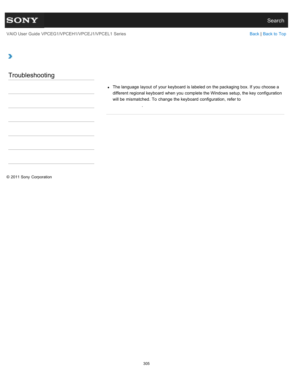 Troubleshooting | Sony VPCEH1FGX User Manual | Page 305 / 359