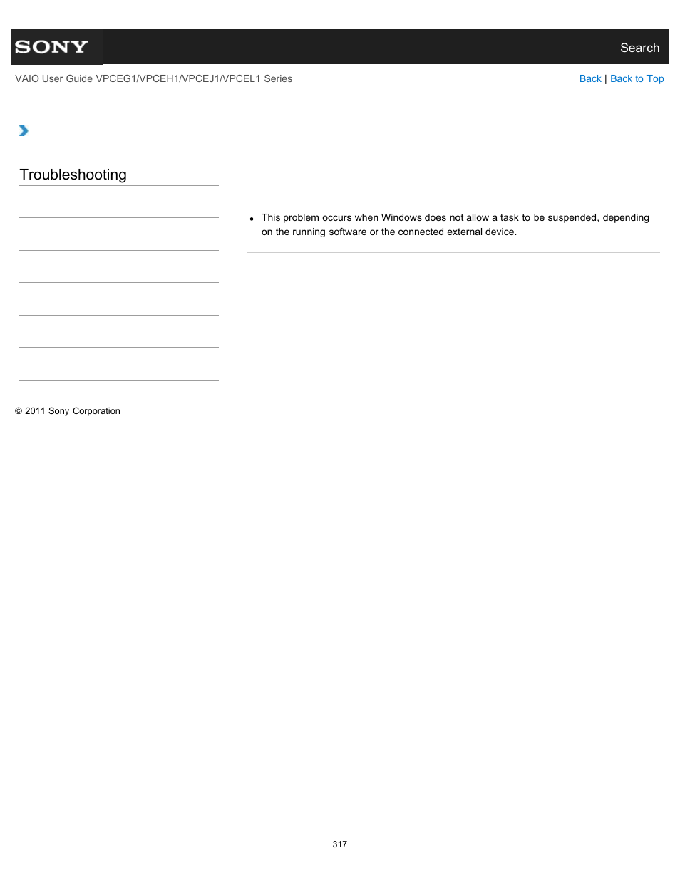 Is running out of power, Troubleshooting | Sony VPCEH1FGX User Manual | Page 317 / 359