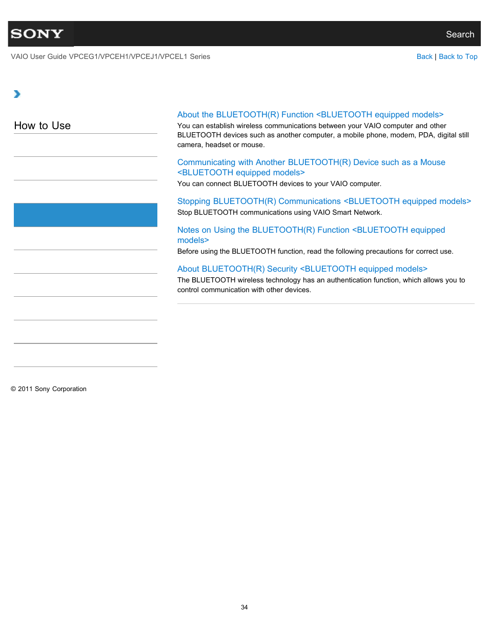 Bluetooth, How to use | Sony VPCEH1FGX User Manual | Page 34 / 359