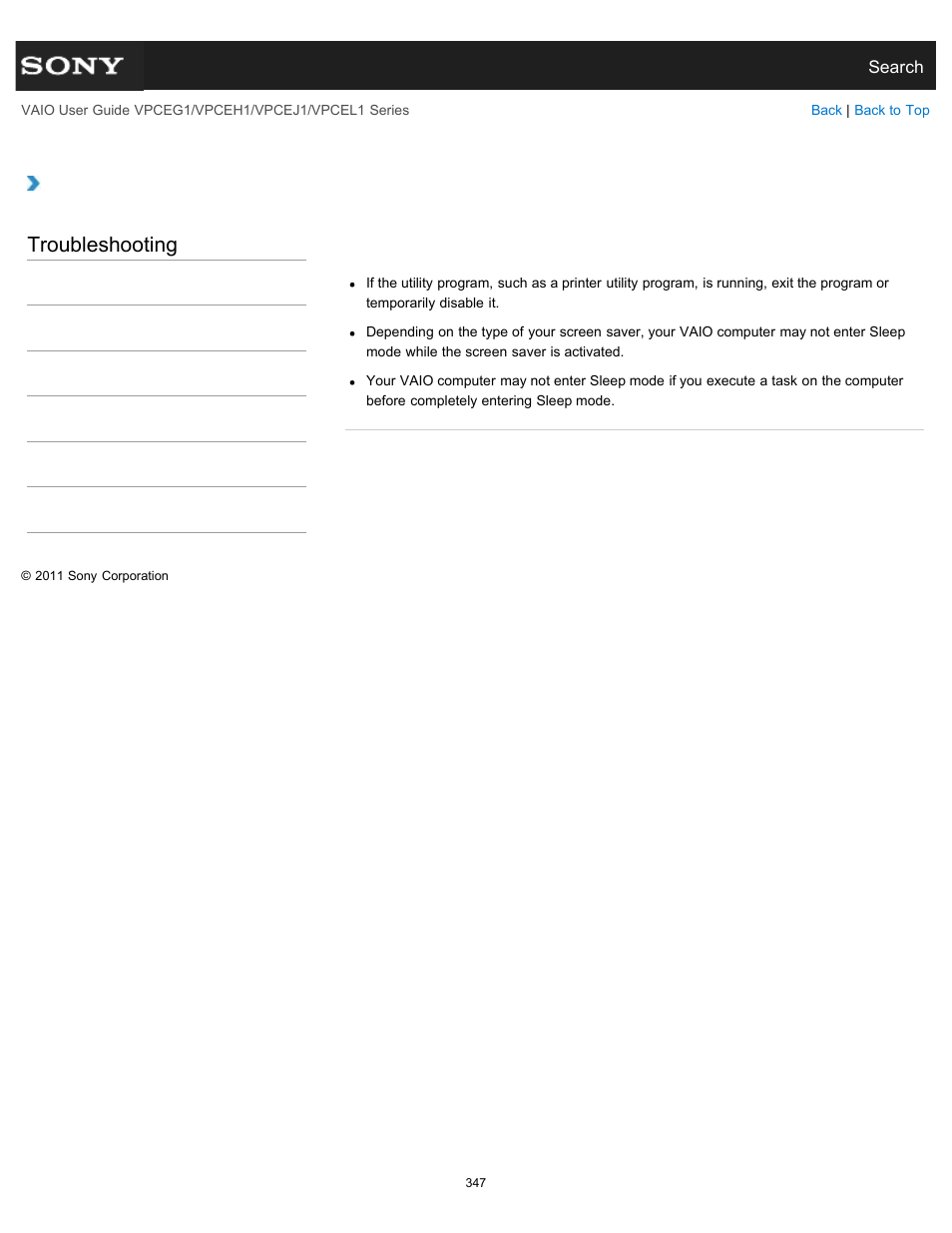 Troubleshooting | Sony VPCEH1FGX User Manual | Page 347 / 359