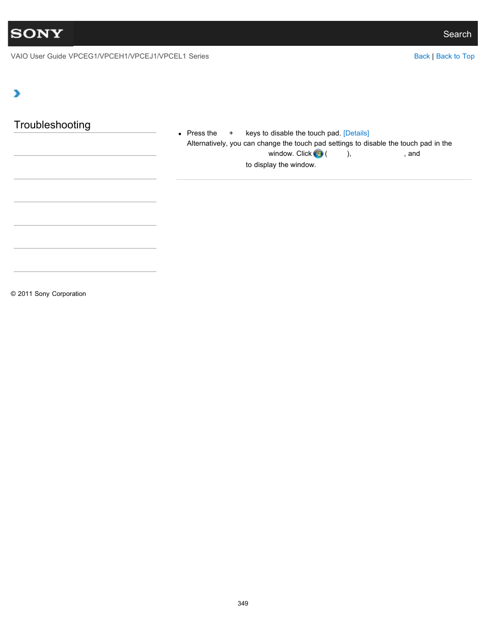 How do i disable the touch pad, Troubleshooting | Sony VPCEH1FGX User Manual | Page 349 / 359