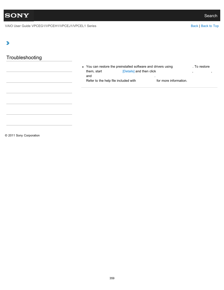 Details, Troubleshooting | Sony VPCEH1FGX User Manual | Page 359 / 359