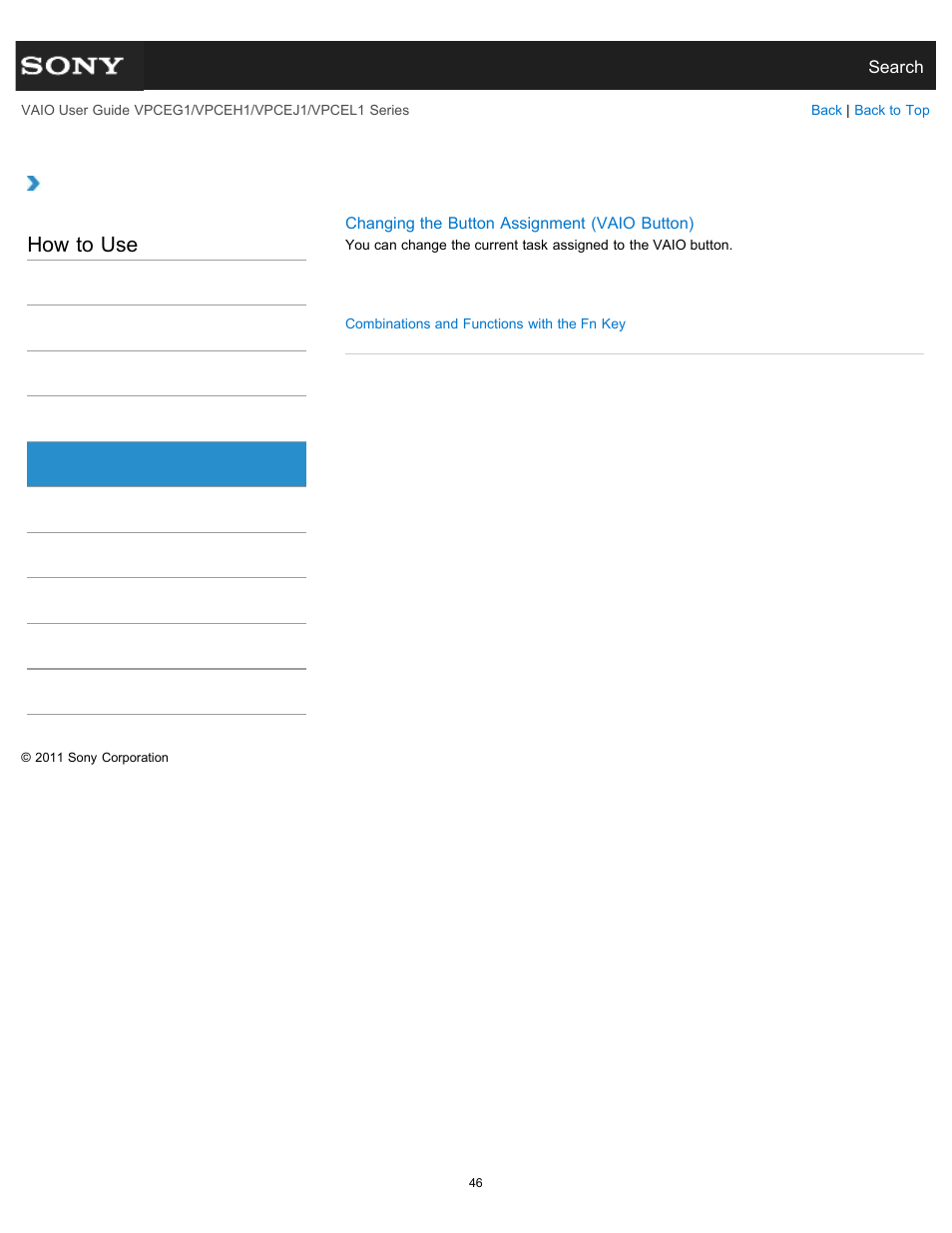 Keyboard, How to use | Sony VPCEH1FGX User Manual | Page 46 / 359