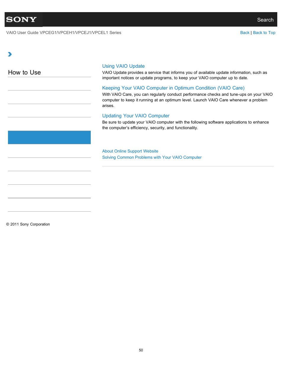 Service and support, How to use | Sony VPCEH1FGX User Manual | Page 50 / 359