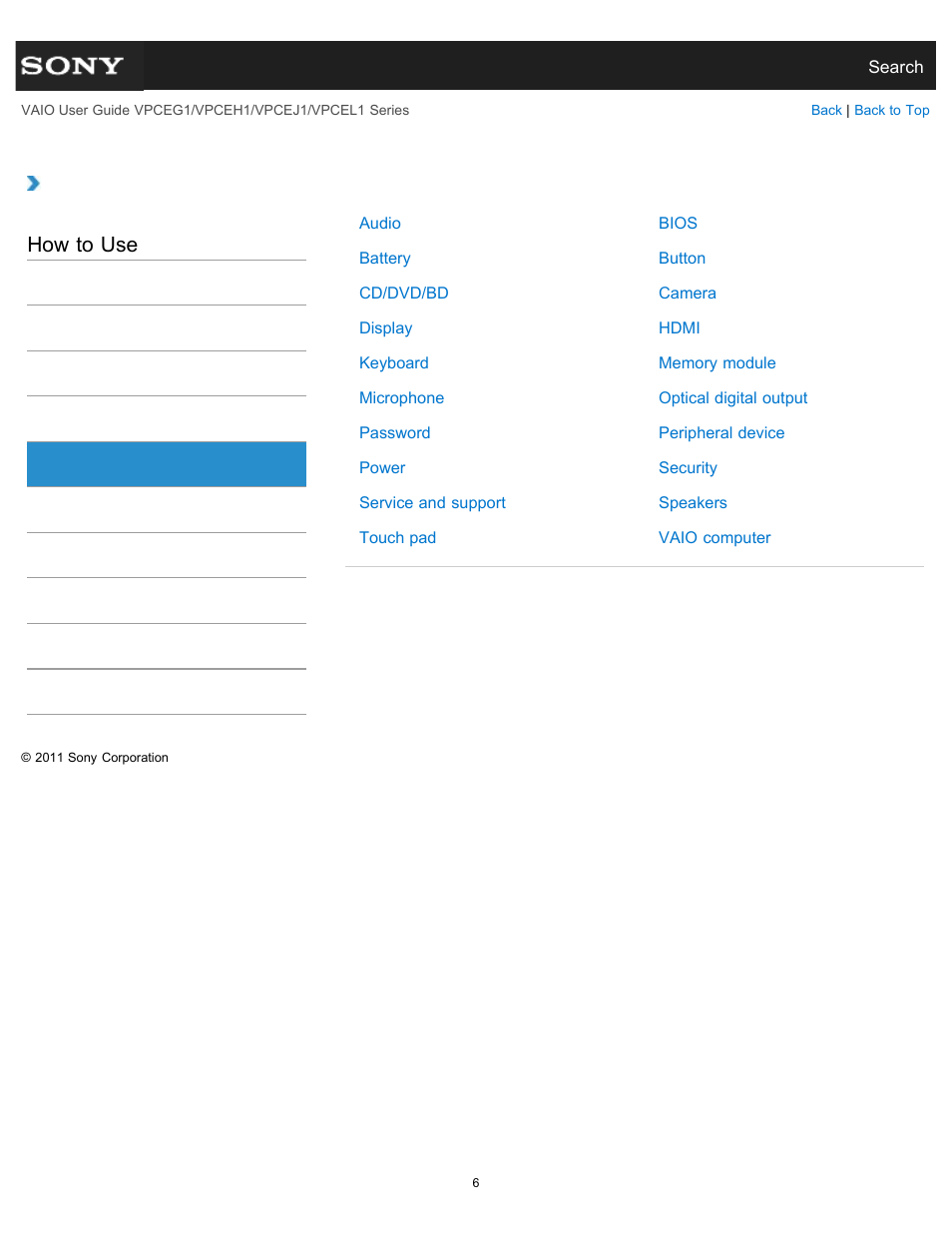 Settings, How to use | Sony VPCEH1FGX User Manual | Page 6 / 359