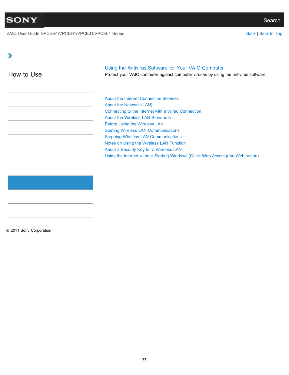 Internet, How to use | Sony VPCEH1FGX User Manual | Page 77 / 359