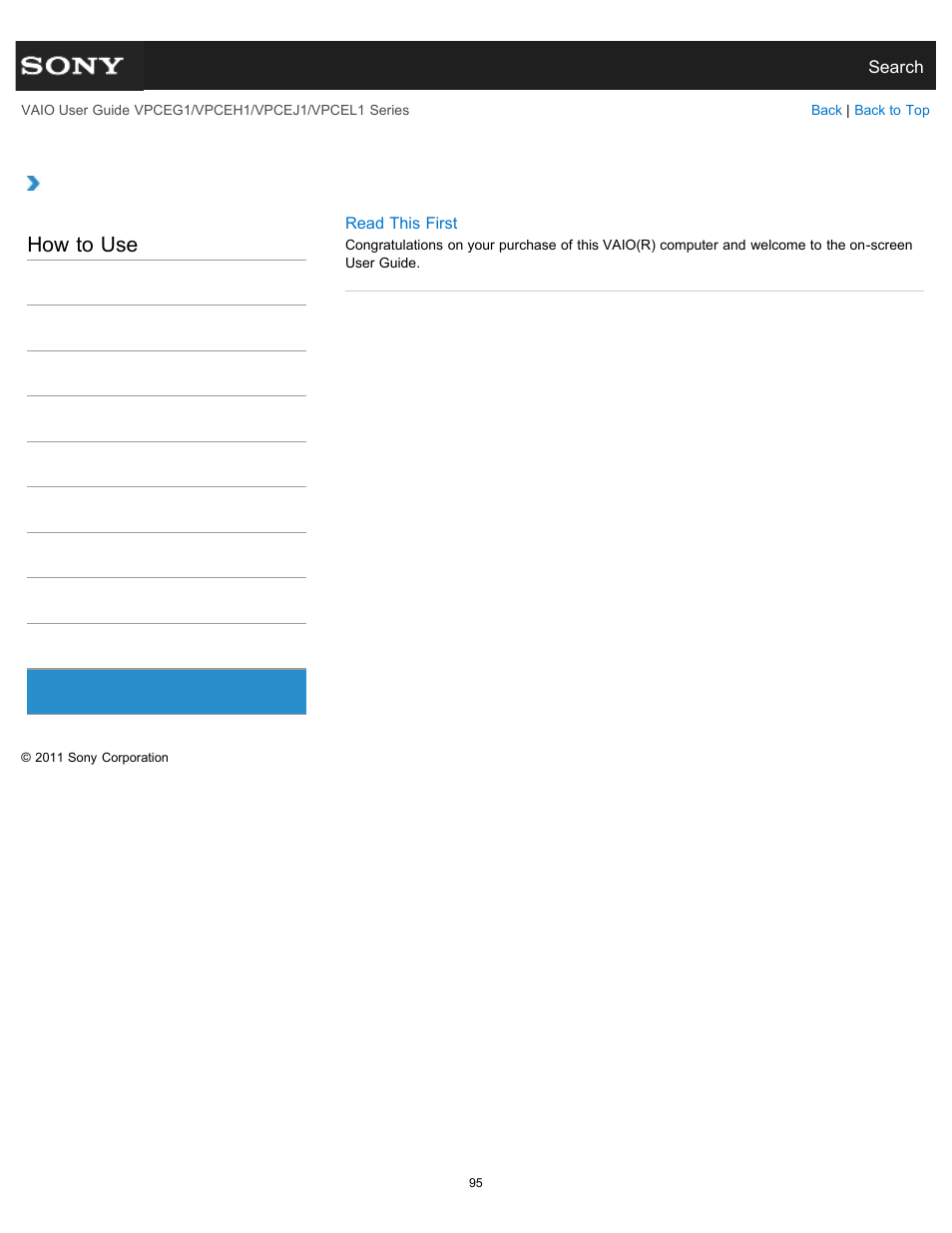 Read this first, How to use | Sony VPCEH1FGX User Manual | Page 95 / 359