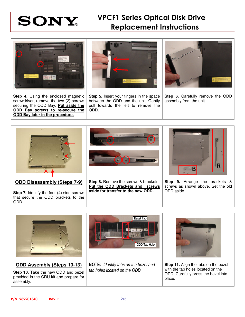 Sony VPCF1 Series Optical Disk Drive (Replacement Instructions) User Manual | Page 2 / 3