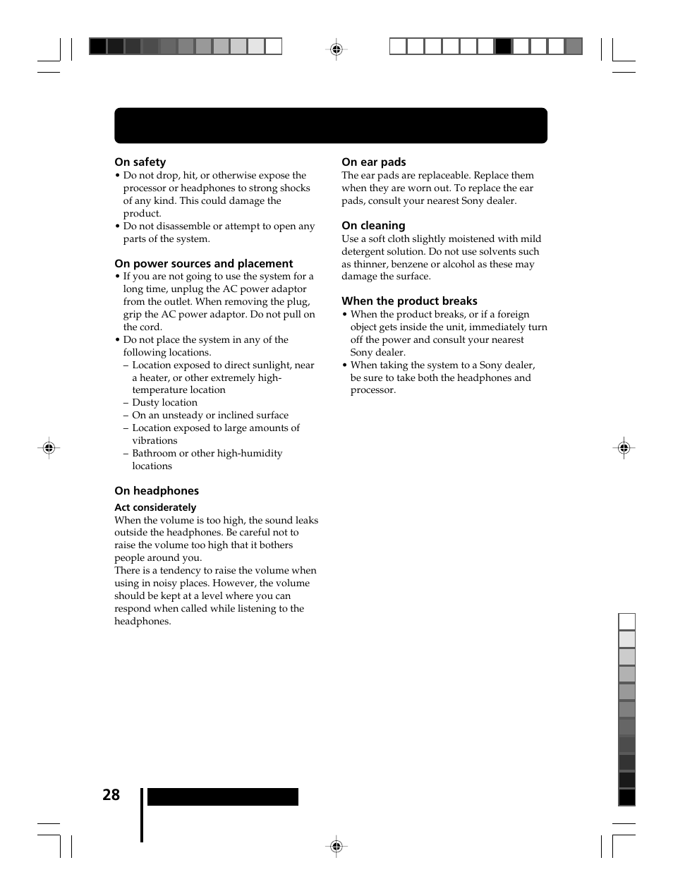 Precautions | Sony MDR-DS8000 User Manual | Page 28 / 88
