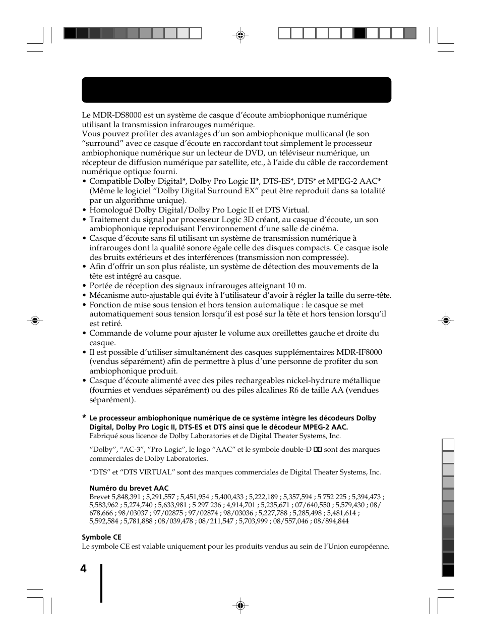 Caractéristiques principales | Sony MDR-DS8000 User Manual | Page 32 / 88