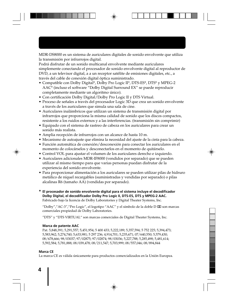 Características principales | Sony MDR-DS8000 User Manual | Page 60 / 88