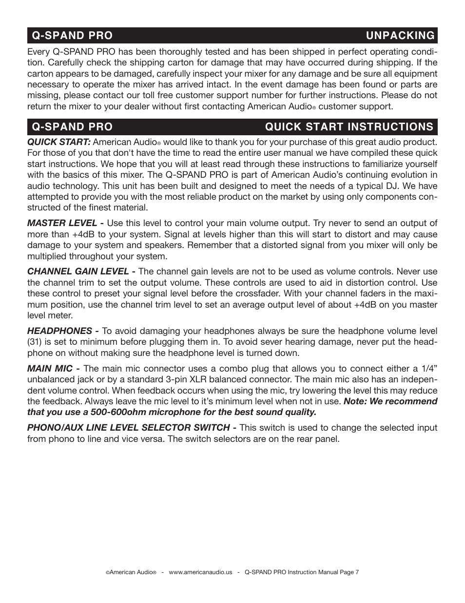 American Audio Q-Spand Pro User Manual | Page 7 / 23